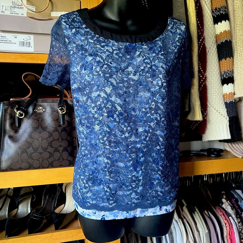 EXPRESS Blue Lace Floral Blouse